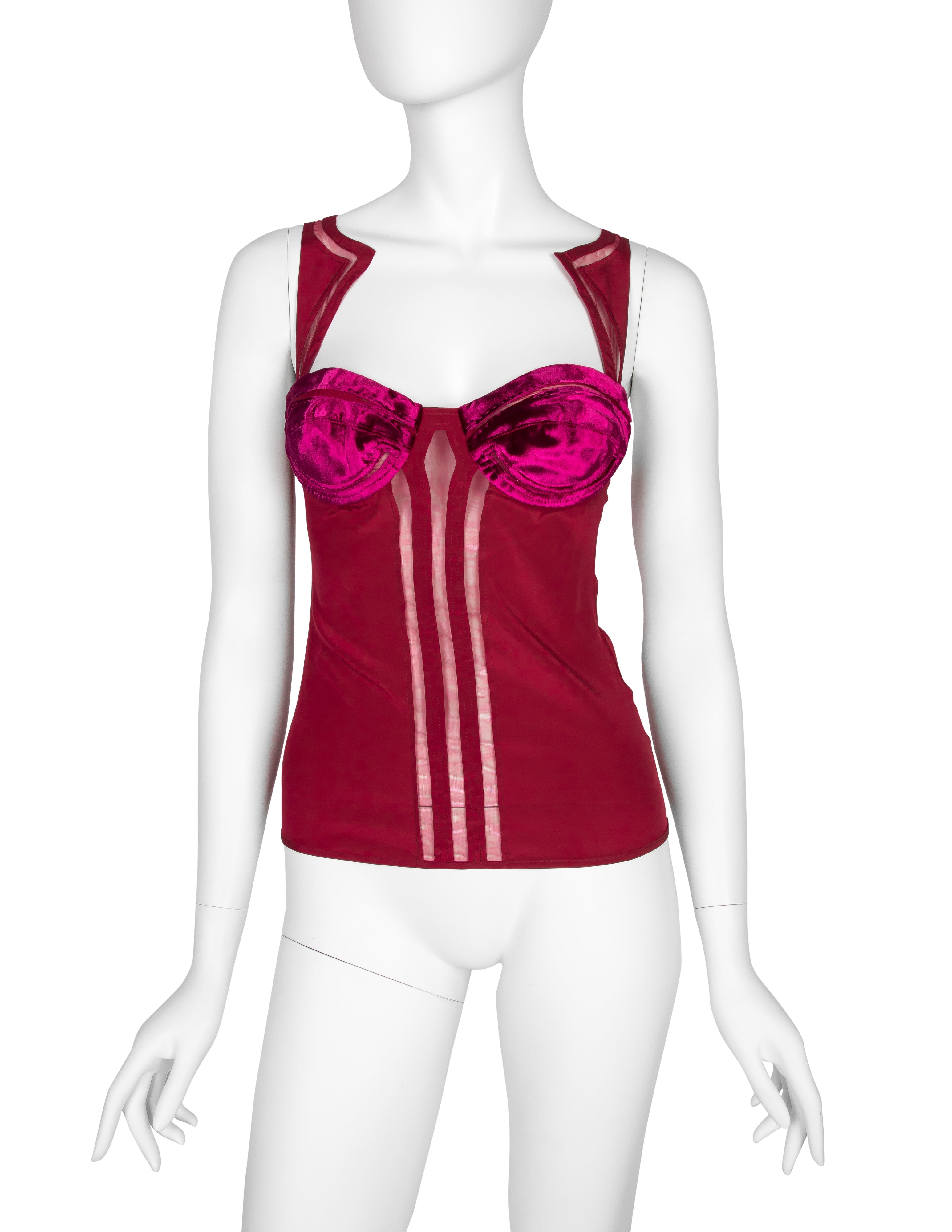Gucci Vintage SS 2005 by Alessandra Facchinetti Raspberry Silk and Velvet Bustier Top