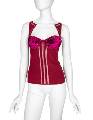 Gucci Vintage SS 2005 by Alessandra Facchinetti Raspberry Silk and Velvet Bustier Top
