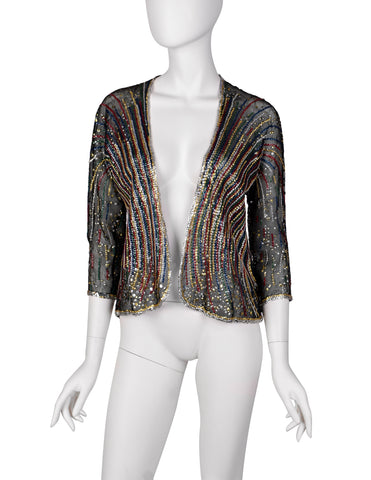 Halston Vintage AW 1980 Rainbow Sequin 'Fireworks' Sheer Mesh Jacket
