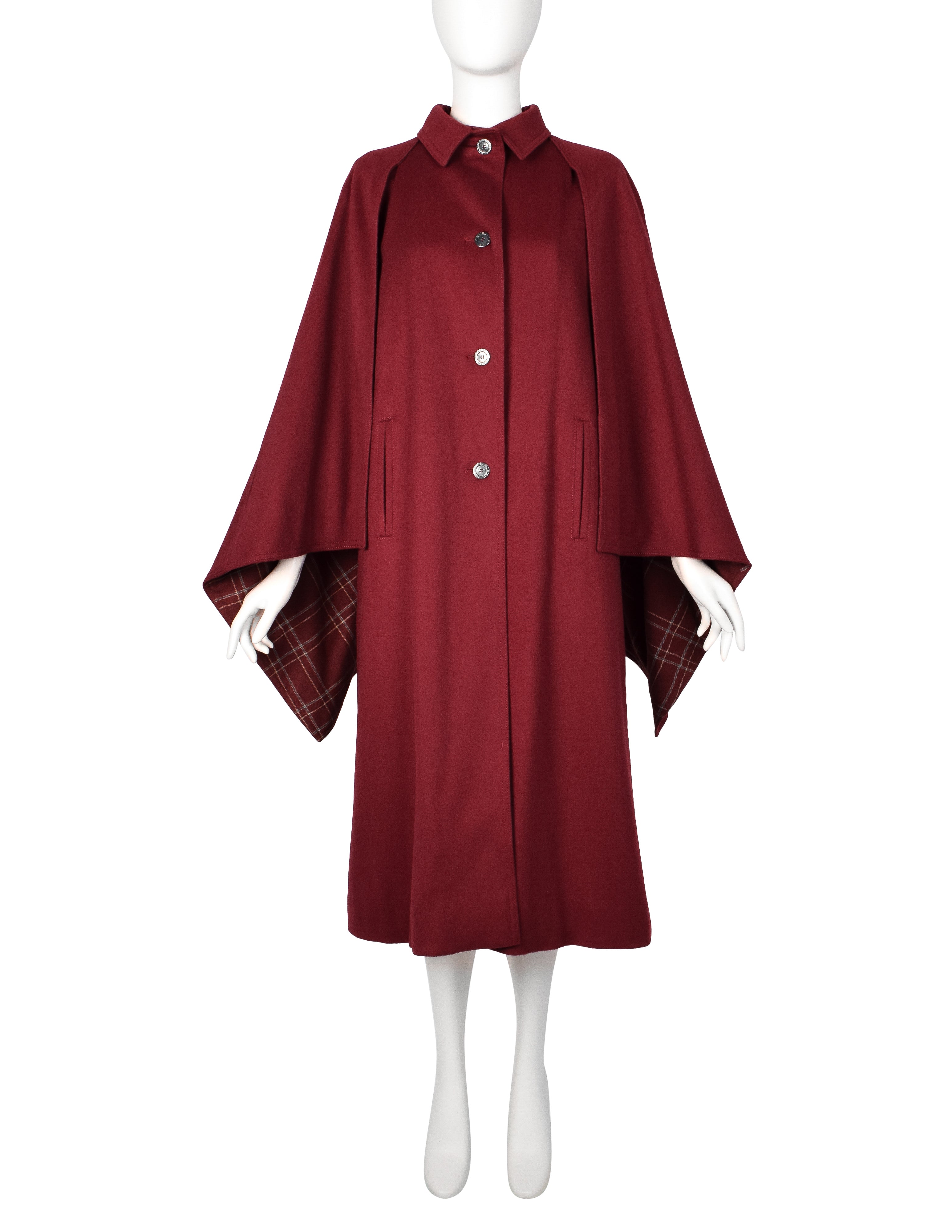 Hermes Vintage 1970s Burgundy Wool Inverness Cape