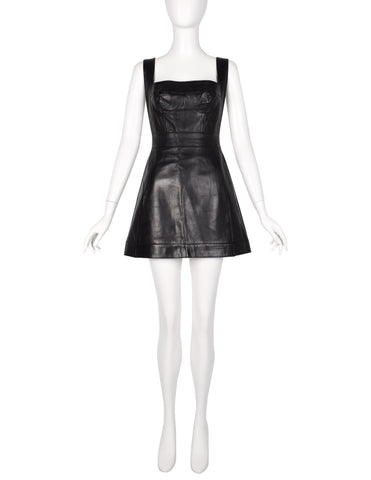 Herve Leger Vintage Black Leather Bustier Mini Dress