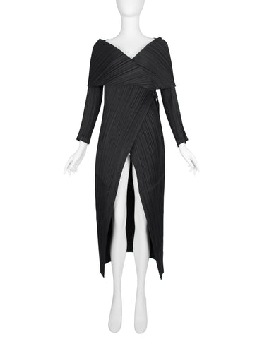 Issey Miyake Fete Vintage 1990s Pleated Silk Shawl Collar Duster