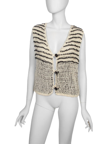 Issey Miyake Vintage 1990s Black and Ivory Crochet Vest