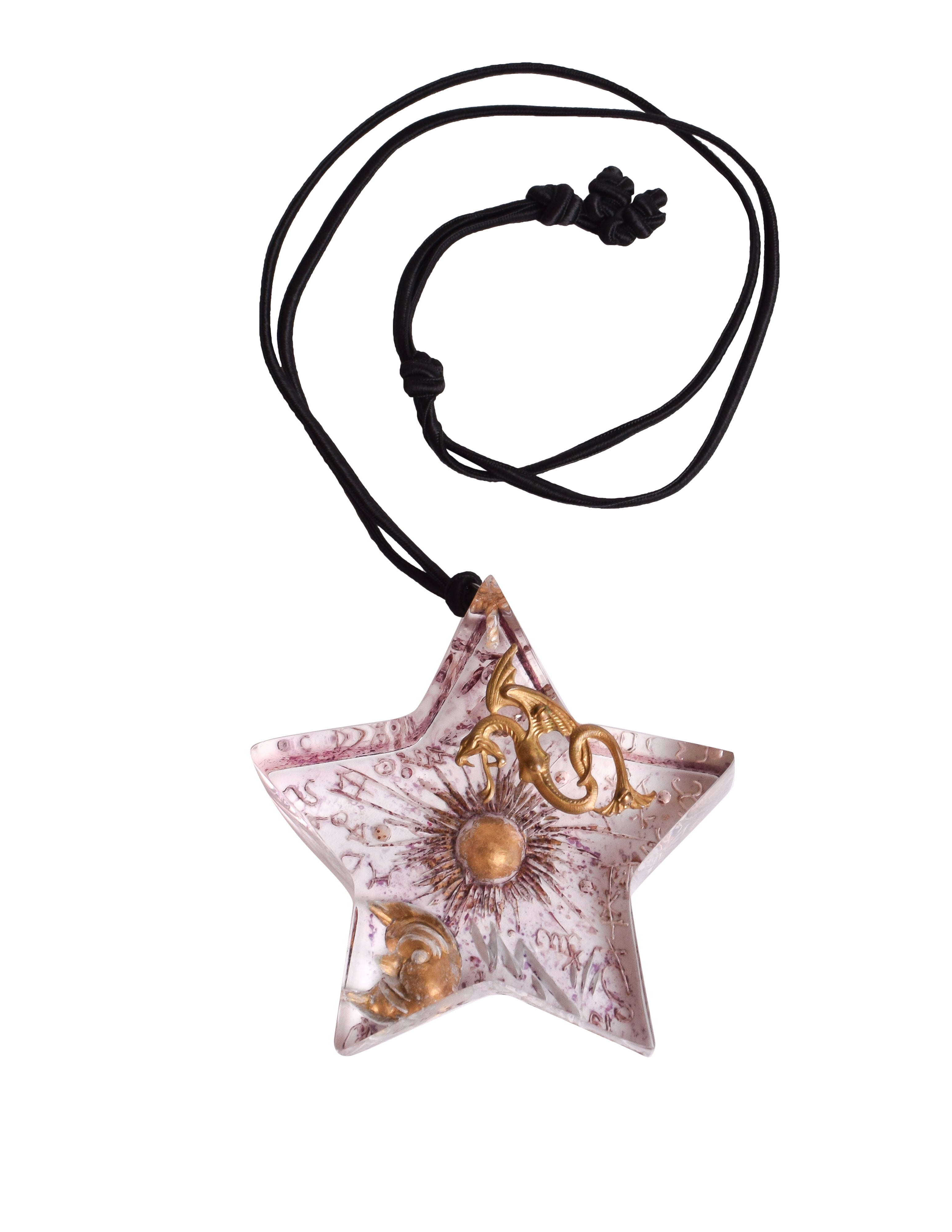 Joyce Francis Vintage 1992 Custom Celestial Dragon and Star Lucite Pendant Necklace