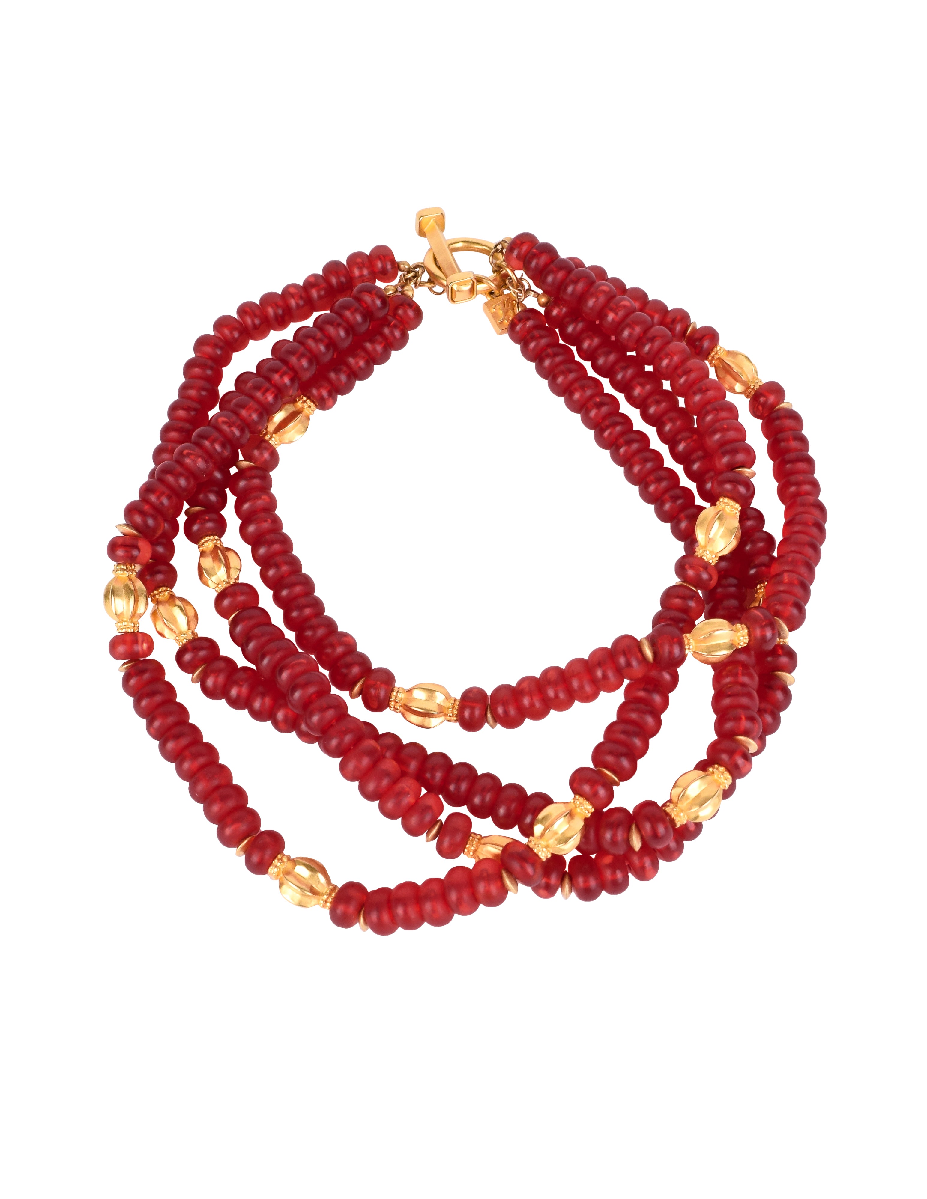 Karl Lagerfeld Vintage Red and Gold Multistrand Necklace