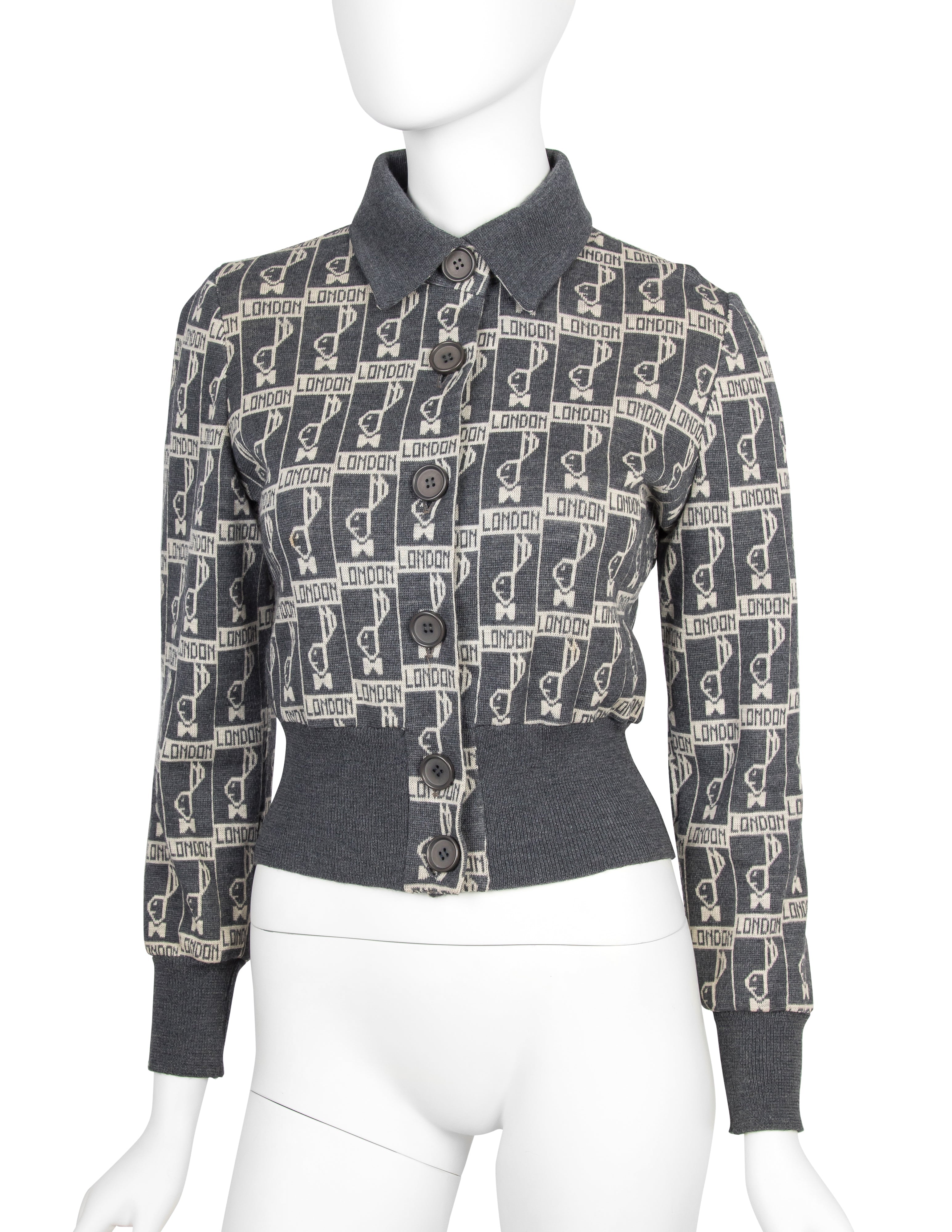 Escalation Vintage Early 1970s Grey London Bunny Novelty Sweater