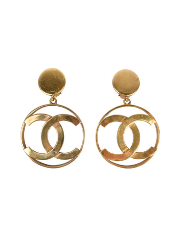 Chanel Vintage 1986 Iconic Dangling Golden CC Logo Statement Earrings