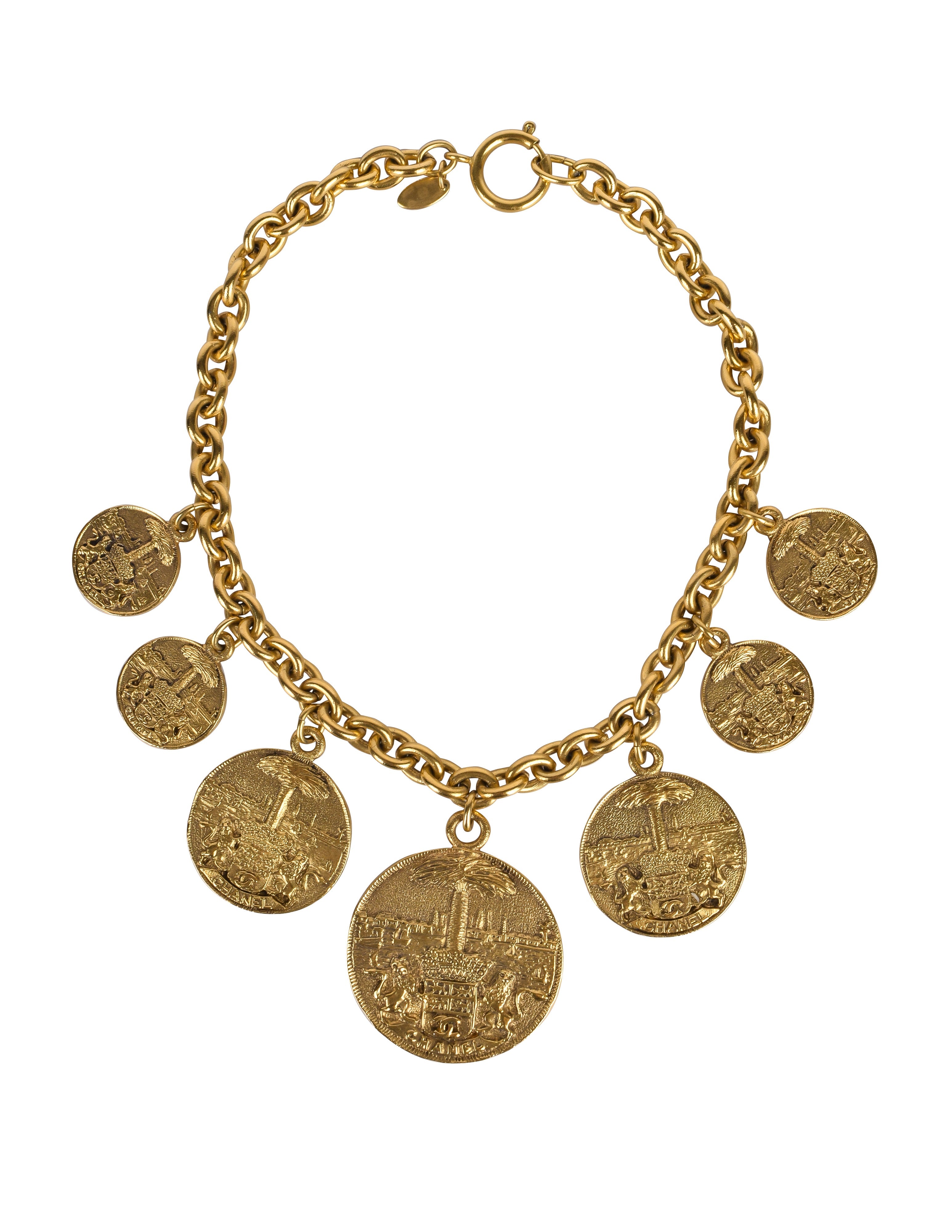 Chanel Vintage 1980s Brassy Gold Multi Medallion Chain Necklace