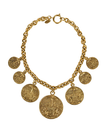 Chanel Vintage 1980s Brassy Gold Multi Medallion Chain Necklace