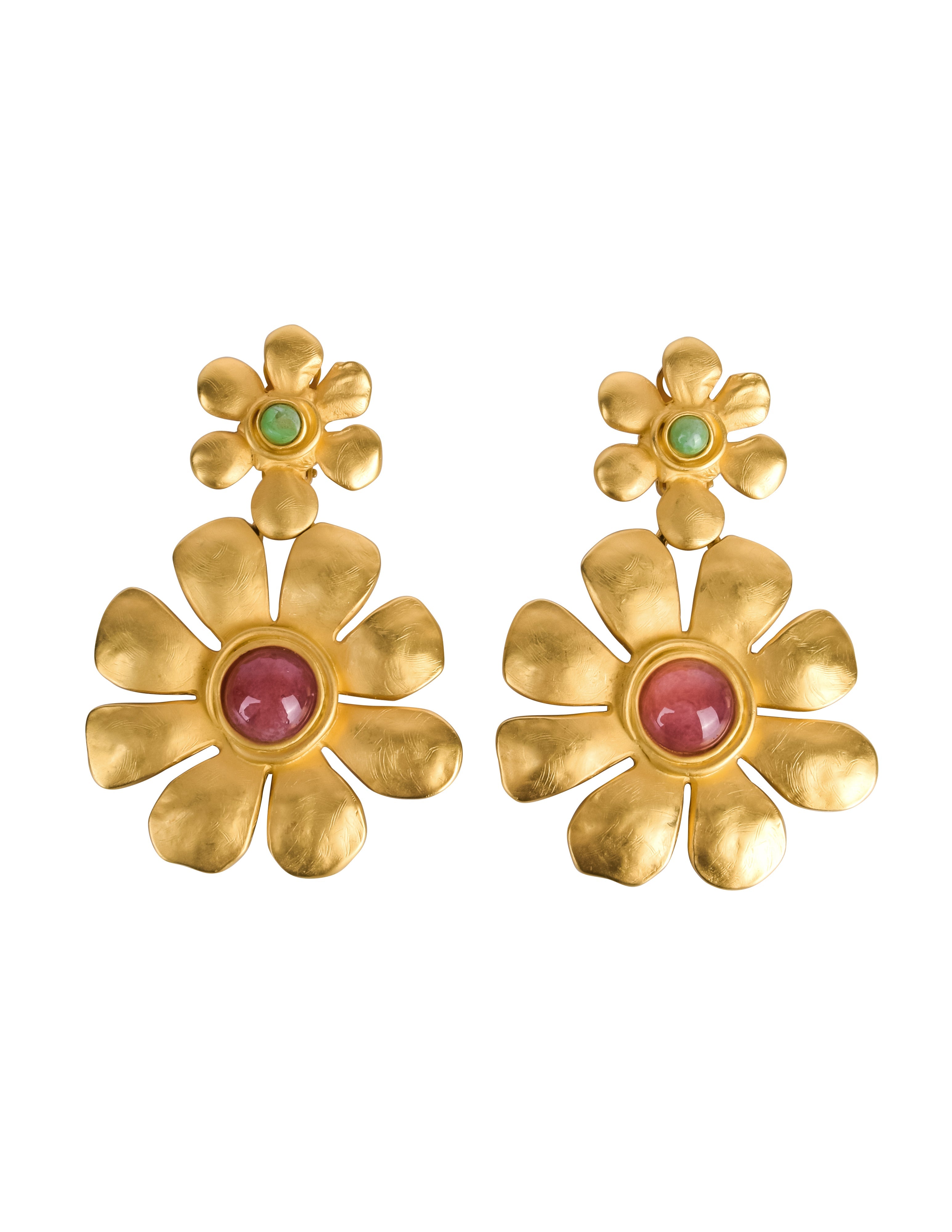 Karl Lagerfeld Vintage SS 1991 Massive Golden Double Flower Statement Earrings