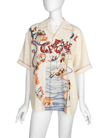 Matsuda Vintage Incredible Cirque Print Cream Mens Shirt