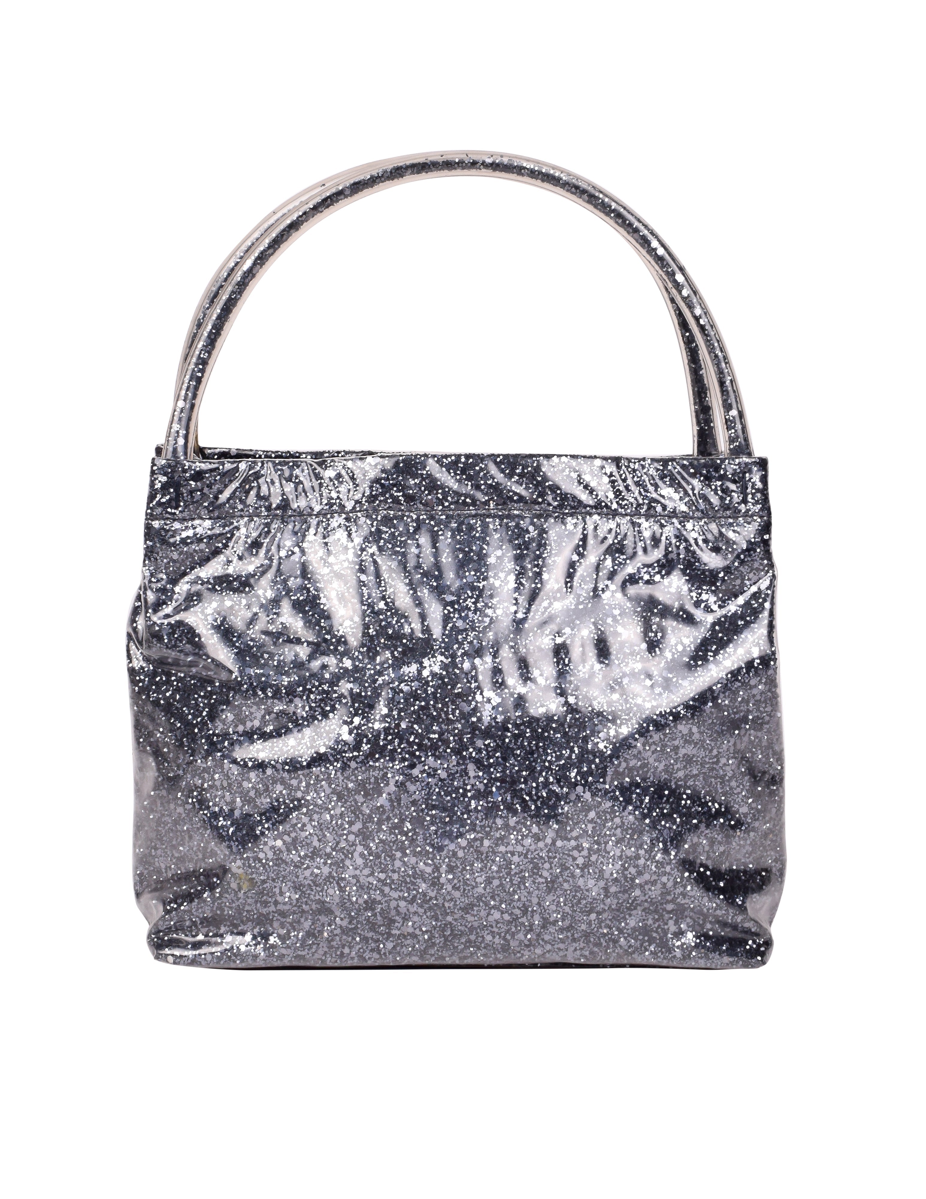 MIU MIU Vintage AW 1998 Encased Gunmetal Glitter Vinyl Handbag