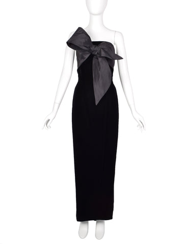 Mr. Blackwell Vintage 1960s Custom Black Velvet Taffeta Bow Gown