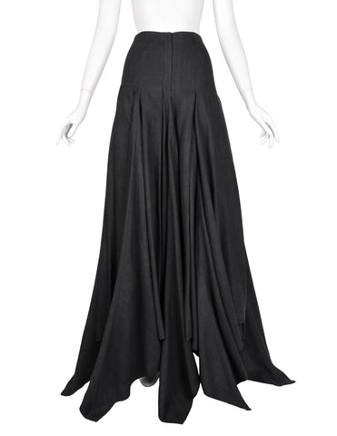 Olivier Theyskens Vintage AW 1999 Deepest Charcoal Grey Raw Silk Pointed Full Length Skirt