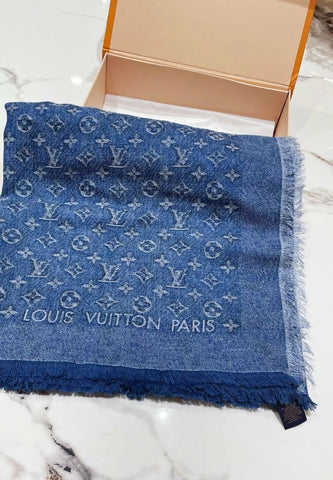 Lv Louis Vuitton denim blue scarf double-sided jacquard