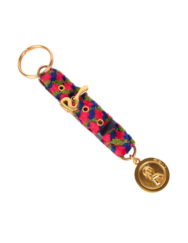 Roberta di Camerino Vintage 1970s Multicolor Velvet Golden Snake R Logo Fob Key Ring