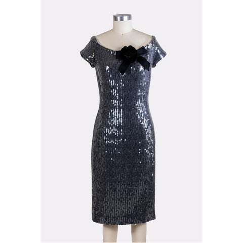 Chanel Vintage 1994 Silver Sequin Lace Dress
