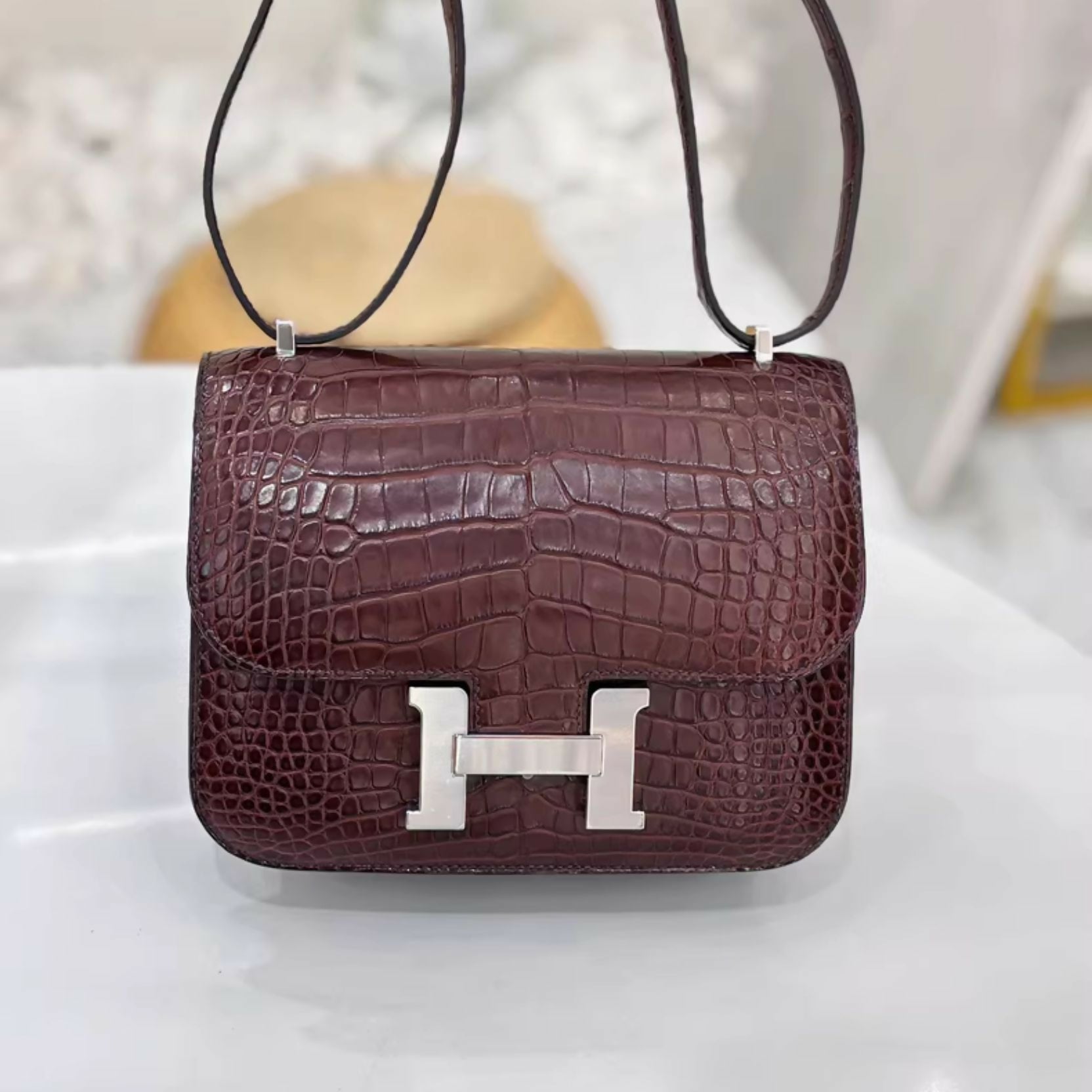 Hermès Constance 19 Havana Matte Crocodile leather palladium hardware