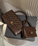 Vintage Chanel Kelly Mother and Daughter Flap Bag Set Brown Lambskin Gold Hardware