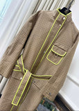 Hermes Khaki H pattern with fluorescent yellow long trench coat