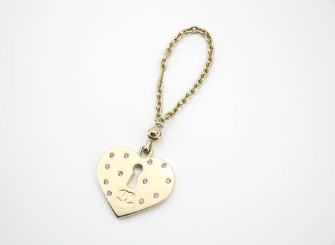 Chanel Vintage 02P Pink Rhinestone Heart Padlock Charm