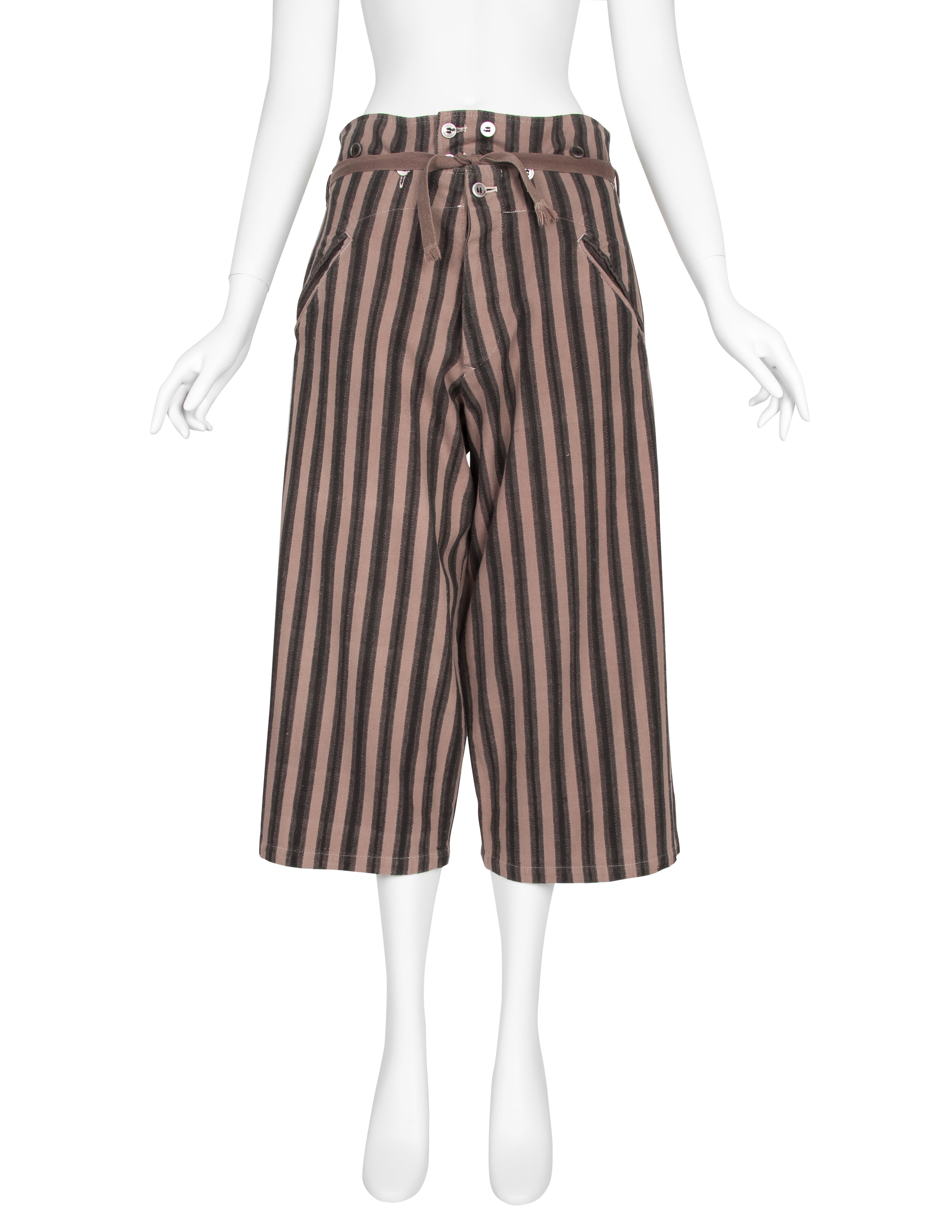 Yohji Yamamoto Vintage SS 1983 Taupe and Black Striped Cropped Pants