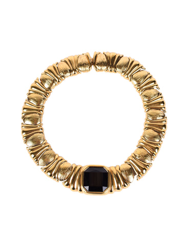 Yves Saint Laurent Vintage Black Gem and Golden Link Collar Necklace